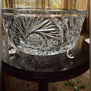 Crystal Glass Bowl Three Footed Vintage